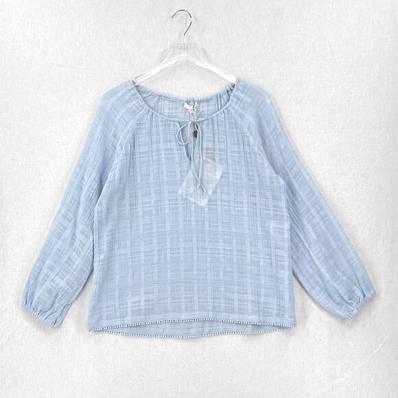 SKIN WORLDWIDE Textured Cotton Gauze Pajama Top Womens 2 Medium Light Blue NEW - Picture 4 of 16